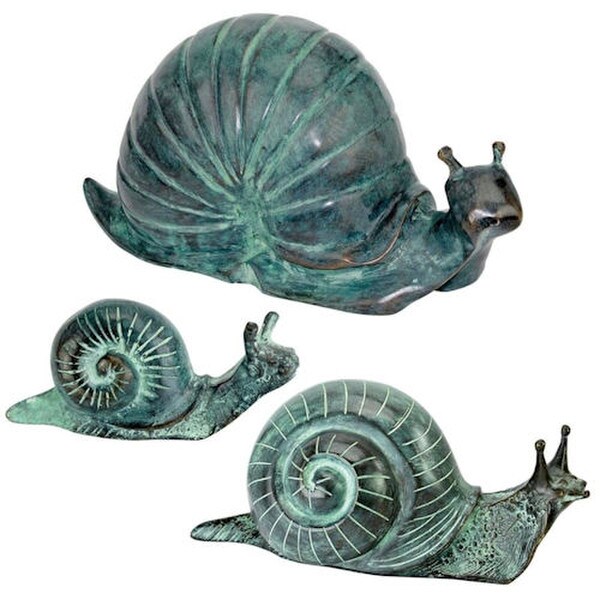 Land Snails Cast Bronze Garden Statues Set of Three Sculptures Lost Wax